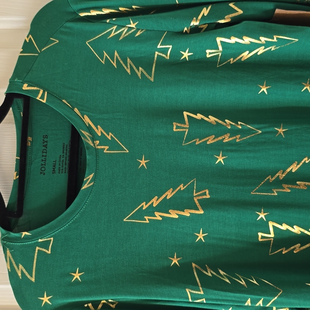 JOLLIDAYS BRAND WOMEN'S GREEN AND GOLS LONG SLEEVES TOP SIZE SMALL